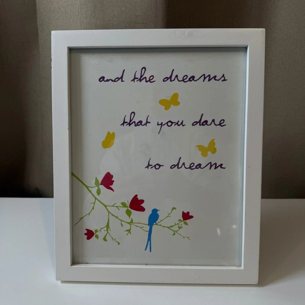 White Framed Inspirational Quote Art Print Butterflies Bird Flowers Wall‎ Decor